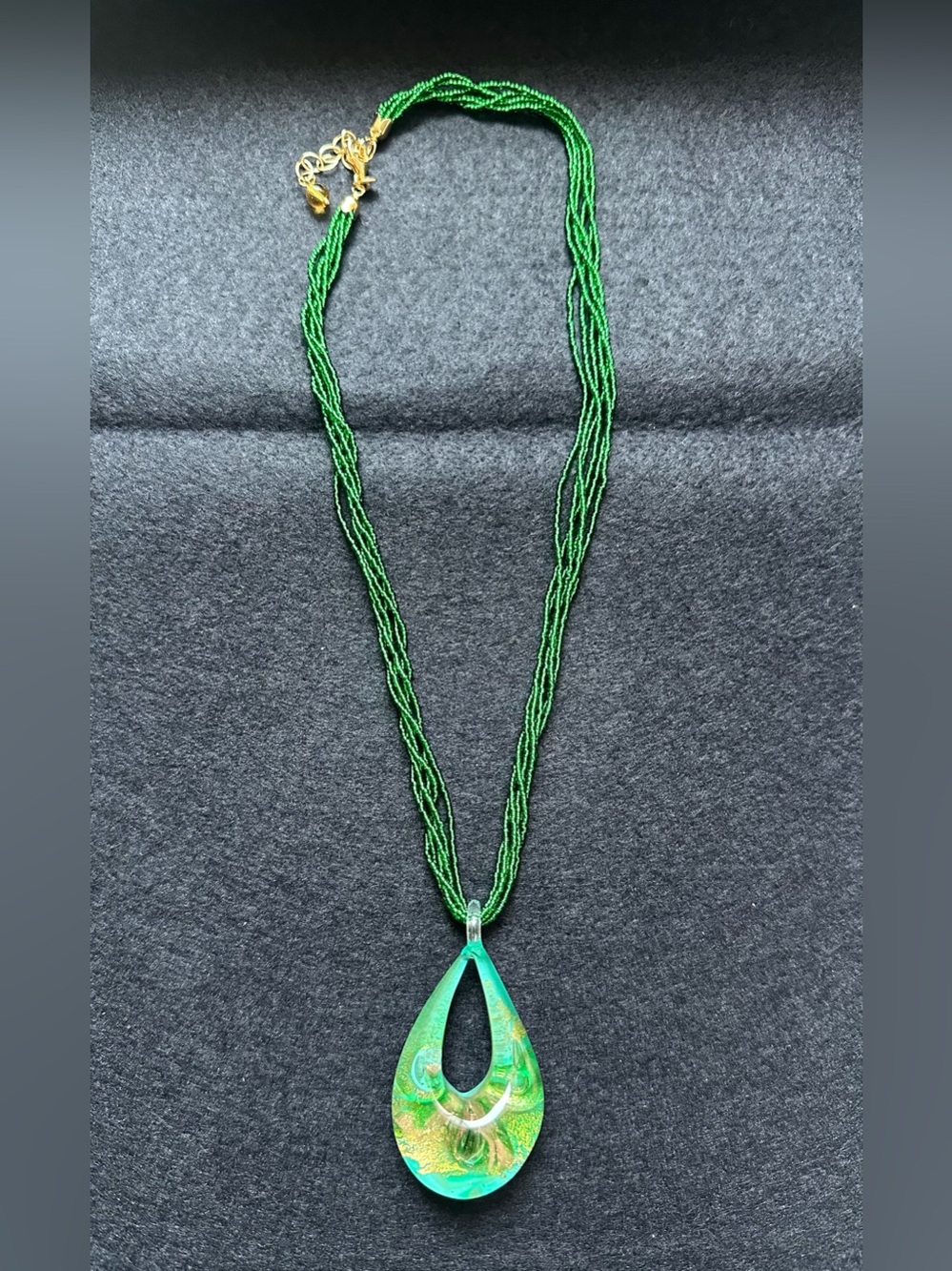 Green Italian Murano Glass Pendant Necklace